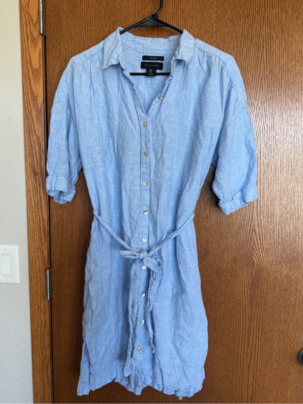 Tahari Soft Blue Linen Button-Up Shirt